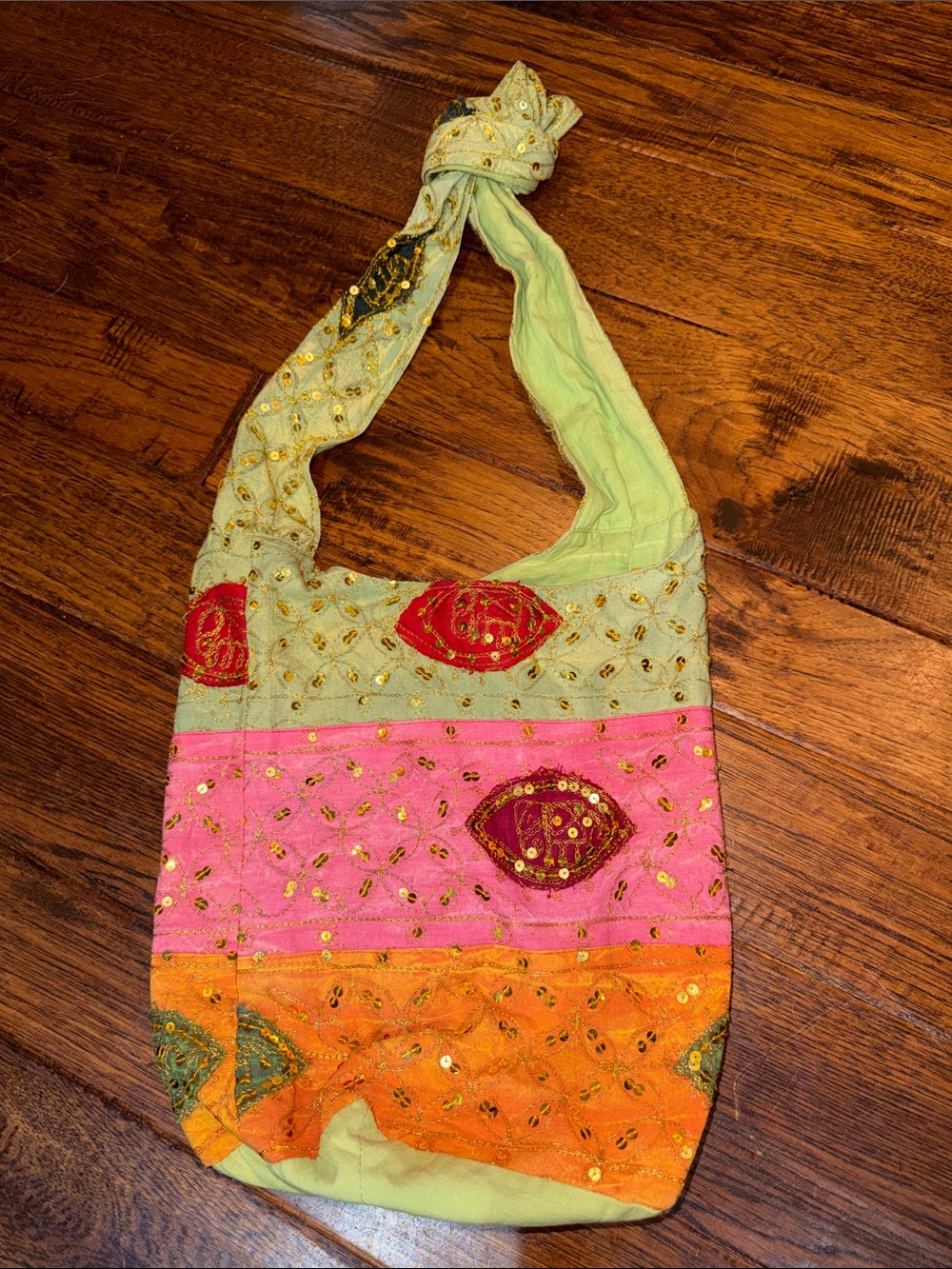 Source Unknown Mint, Pink & Orange Embellished Shoulder Bag